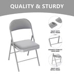Sillas plegables SUGIFT con asientos acolchados, estructura metálica con asiento y respaldo de vinilo, capacidad 159 kg, grises, juego de 4