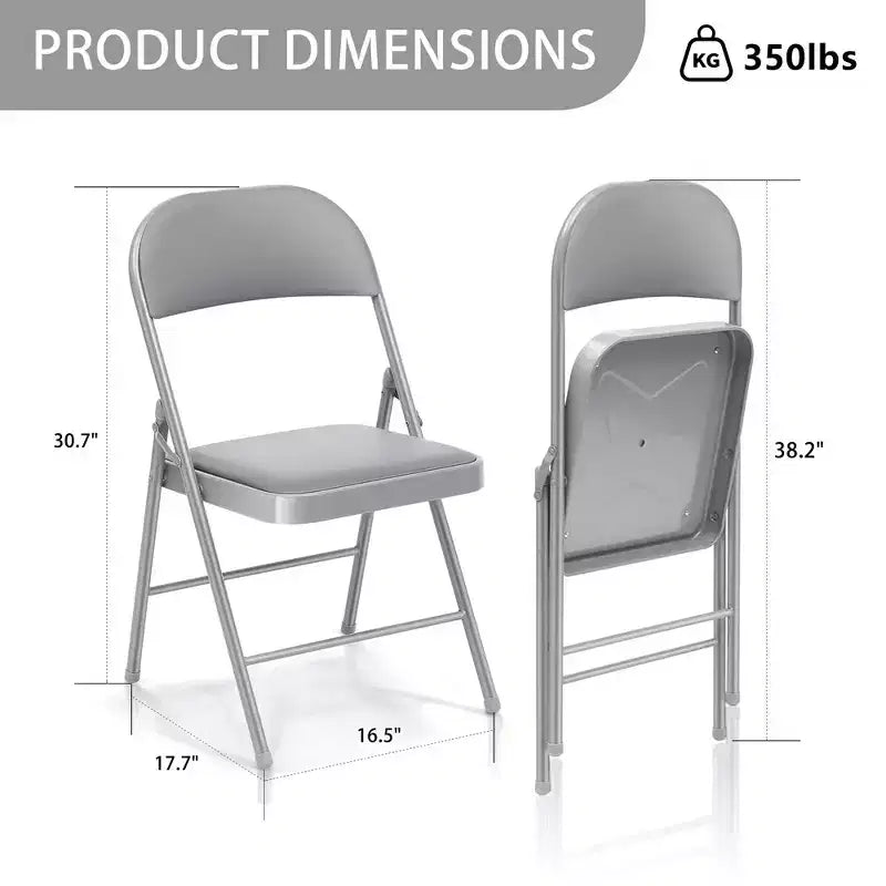 Sillas plegables SUGIFT con asientos acolchados, estructura metálica con asiento y respaldo de vinilo, capacidad 159 kg, grises, juego de 4