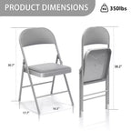Sillas plegables SUGIFT con asientos acolchados, estructura metálica con asiento y respaldo de vinilo, capacidad 159 kg, grises, juego de 4