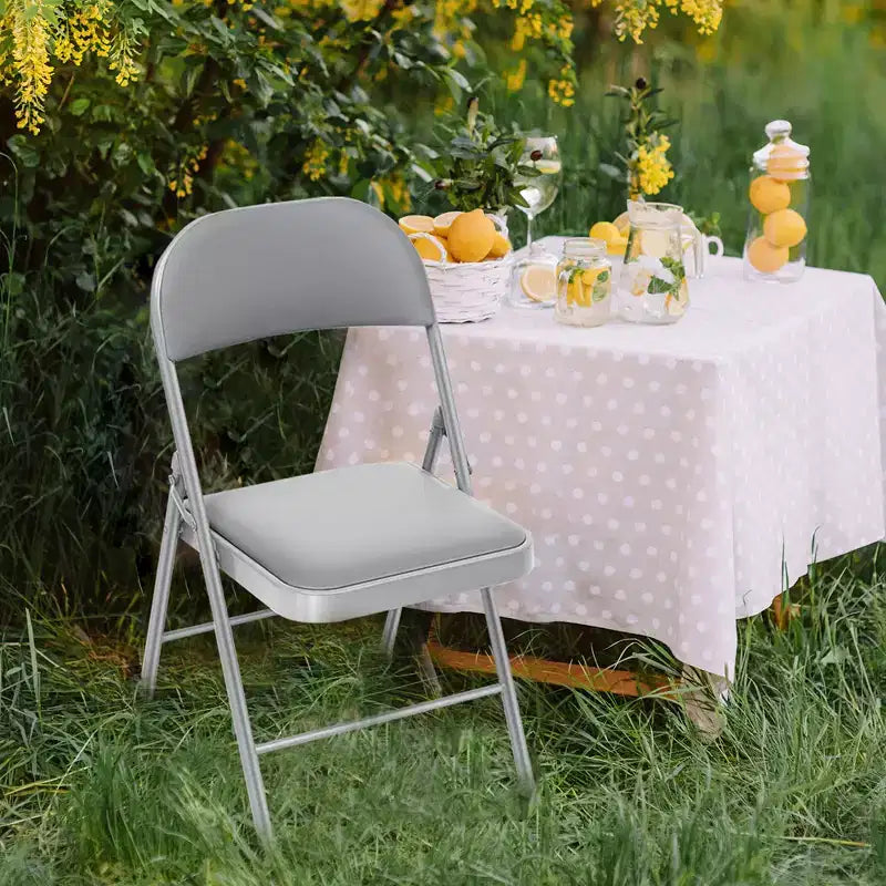 Sillas plegables SUGIFT con asientos acolchados, estructura metálica con asiento y respaldo de vinilo, capacidad 159 kg, grises, juego de 4