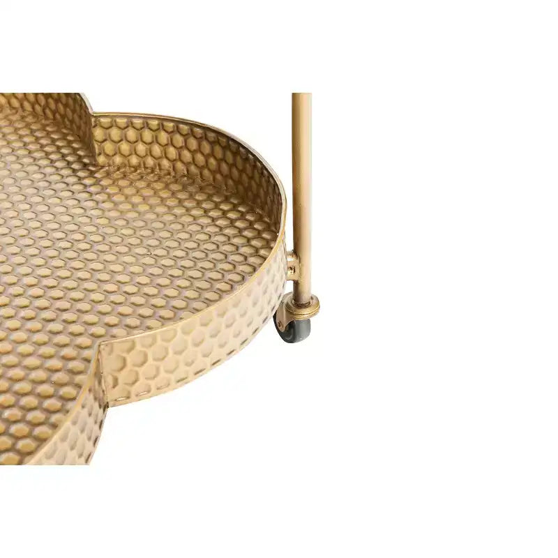 Carrito de bar Storied Home con forma de trébol de 2 niveles de metal martillado con ruedas
