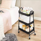 SONGMICS Carrito rodante de 3 niveles, carrito de almacenamiento de metal, carrito de cocina con 2 frenos y asas, carrito utilitario, fácil montaje