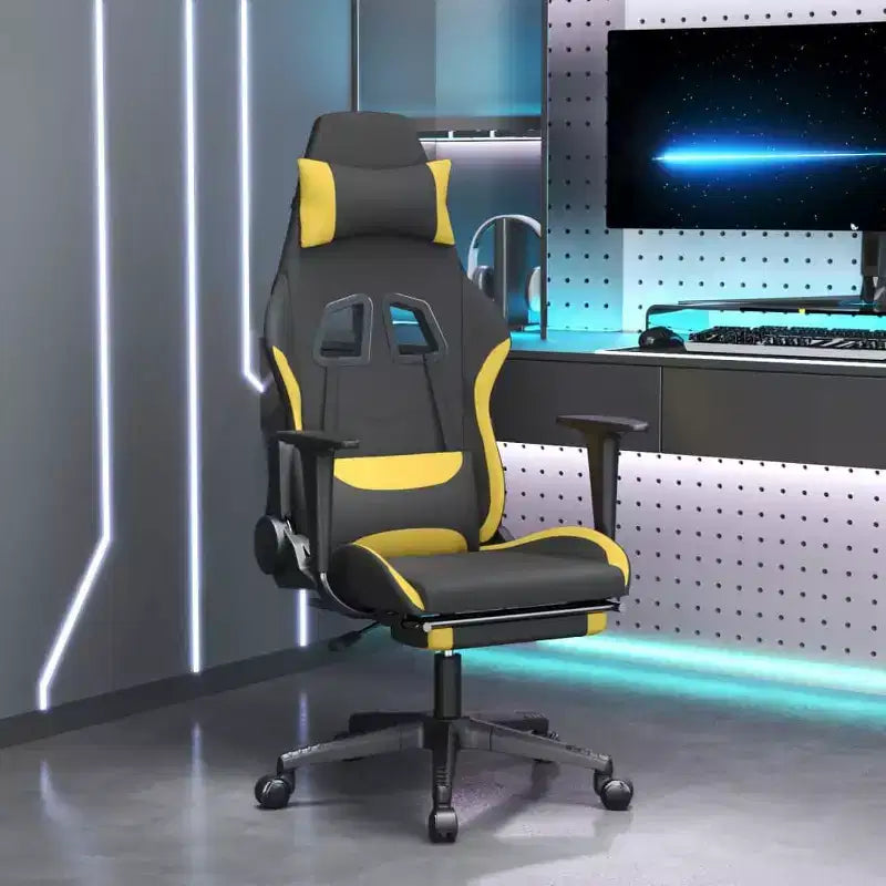 Silla de juegos con reposapiés vidaXL, negra y amarilla, de tela