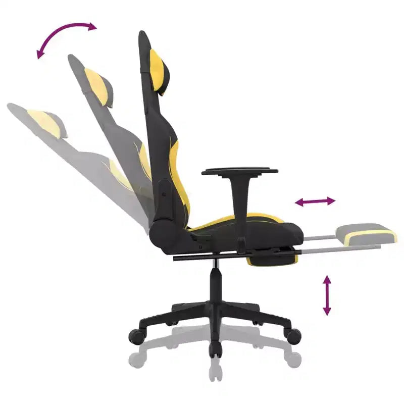 Silla de juegos con reposapiés vidaXL, negra y amarilla, de tela