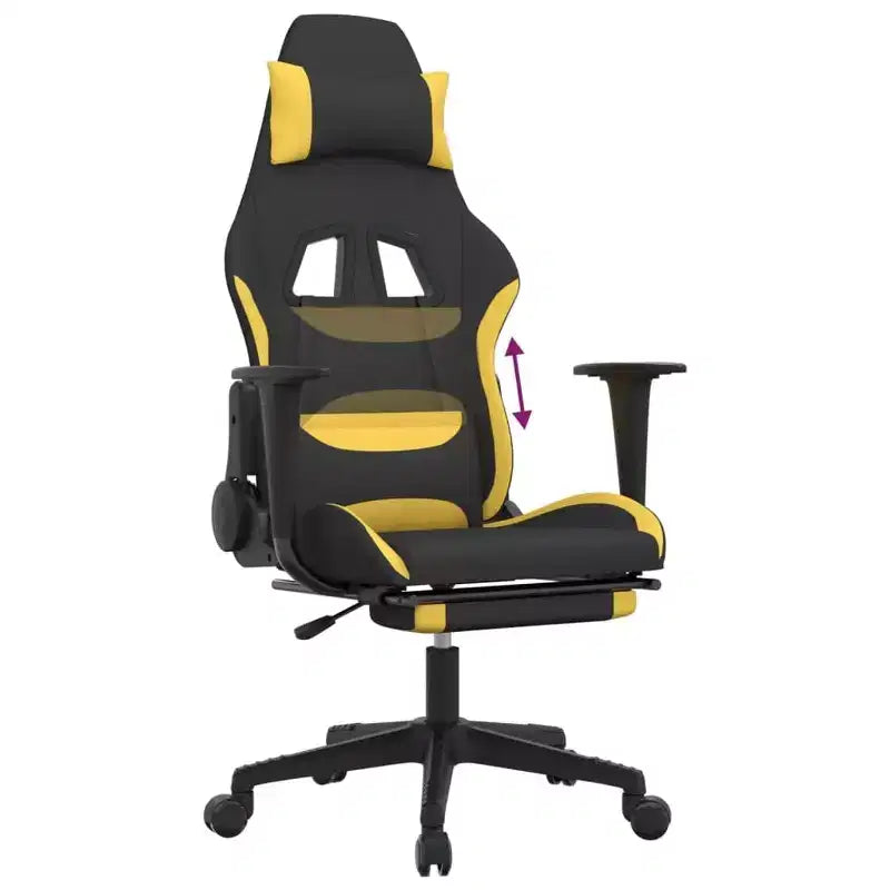 Silla de juegos con reposapiés vidaXL, negra y amarilla, de tela