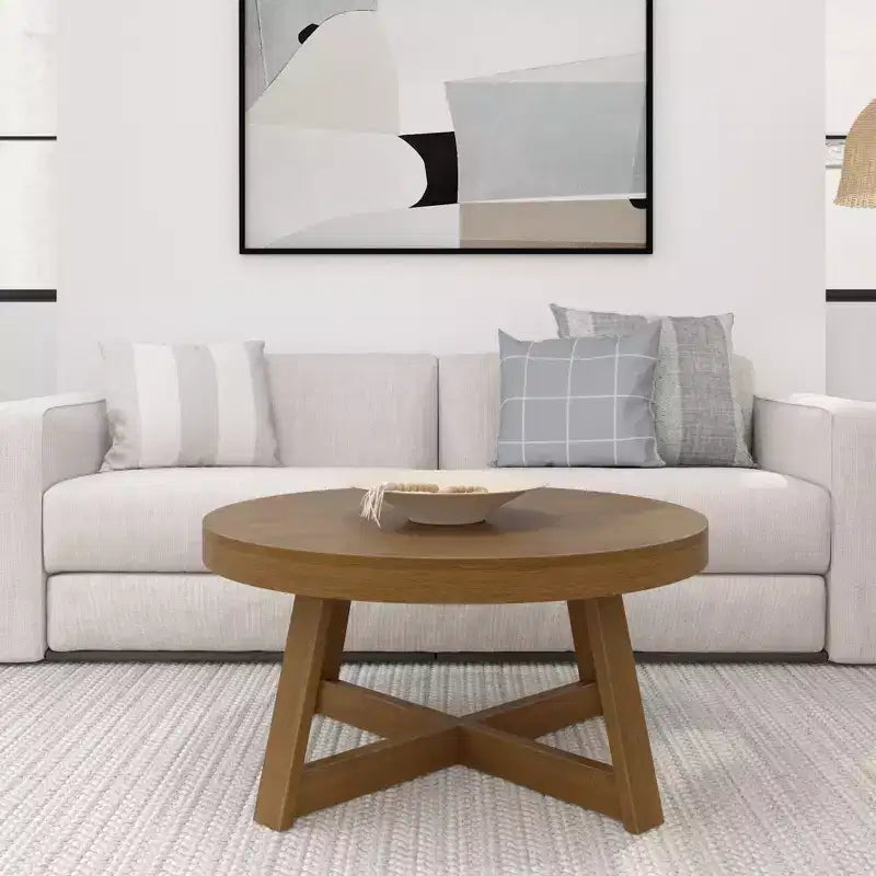 Mesa de centro redonda de madera maciza Plank+Beam Classic, 36, estilo rústico para sala de estar