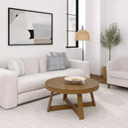 Mesa de centro redonda de madera maciza Plank+Beam Classic, 36, estilo rústico para sala de estar