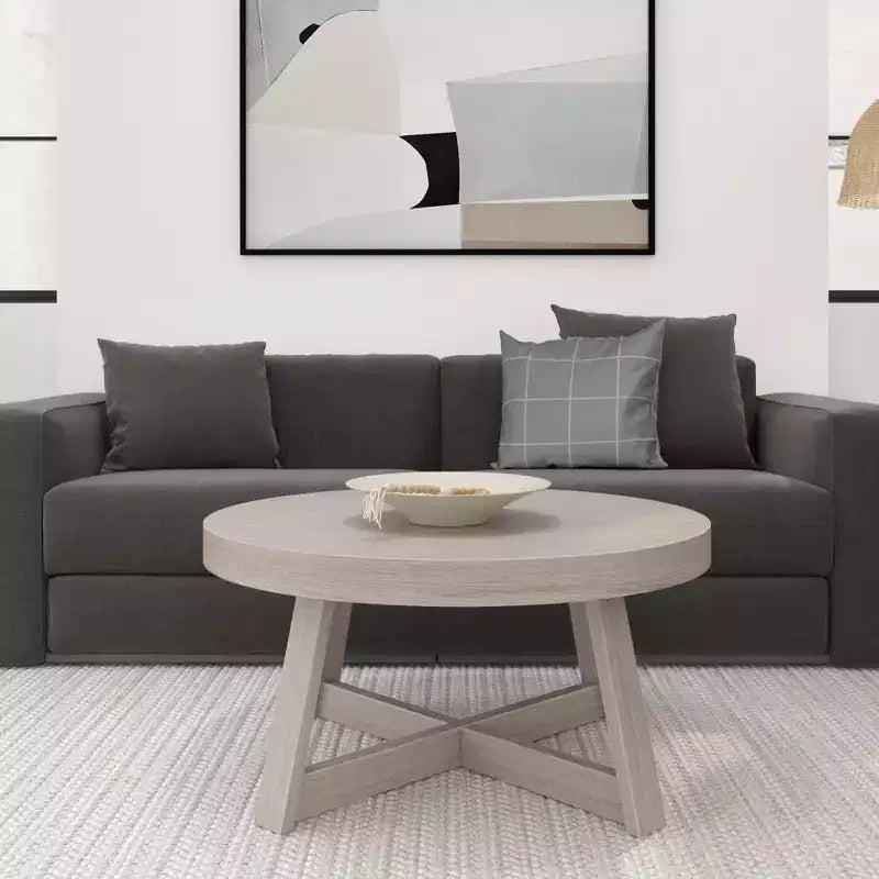 Mesa de centro redonda de madera maciza Plank+Beam Classic, 36, estilo rústico para sala de estar