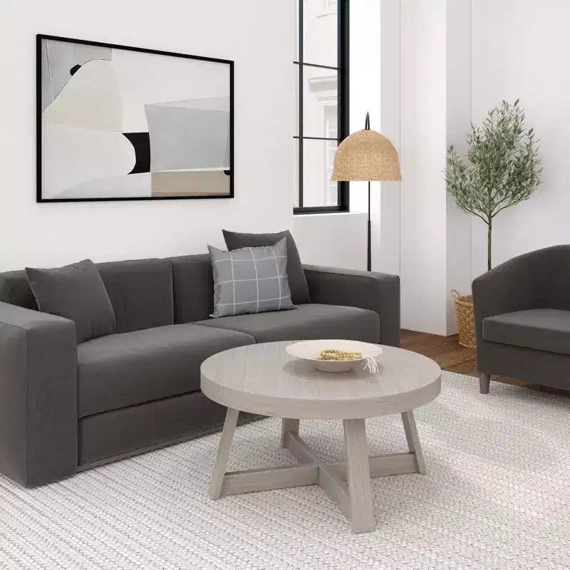 Mesa de centro redonda de madera maciza Plank+Beam Classic, 36, estilo rústico para sala de estar