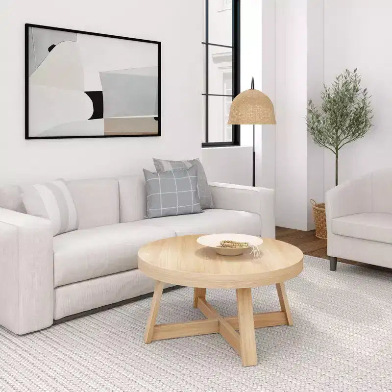 Mesa de centro redonda de madera maciza Plank+Beam Classic, 36, estilo rústico para sala de estar