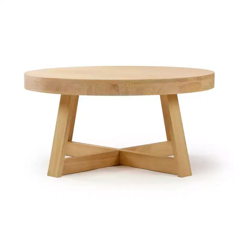 Mesa de centro redonda de madera maciza Plank+Beam Classic, 36, estilo rústico para sala de estar