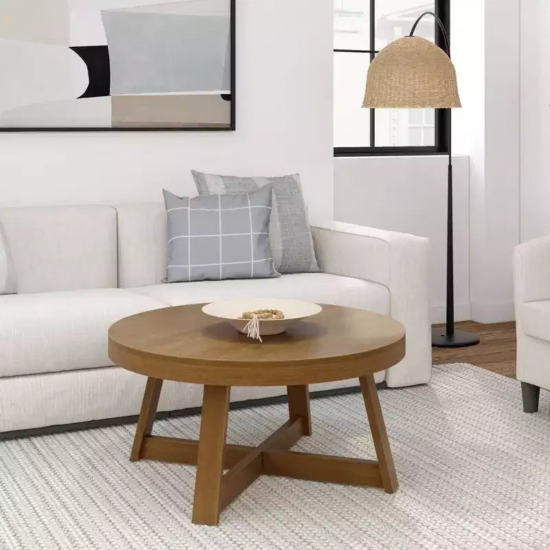 Mesa de centro redonda de madera maciza Plank+Beam Classic, 36, estilo rústico para sala de estar