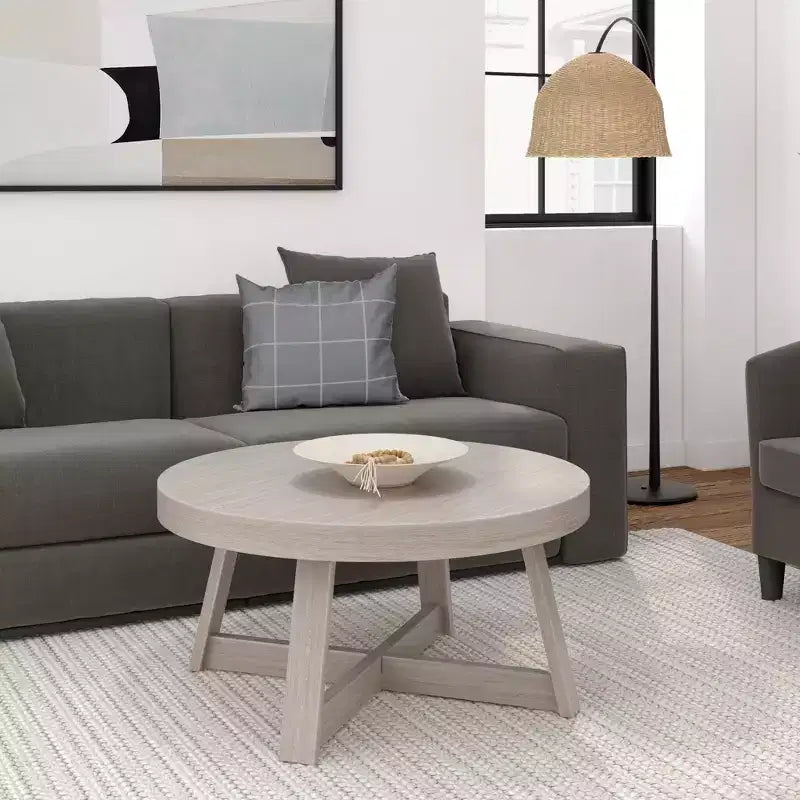 Mesa de centro redonda de madera maciza Plank+Beam Classic, 36, estilo rústico para sala de estar