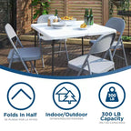 Mesa de juego cuadrada plegable por la mitad COSCO 36 con asa, blanca