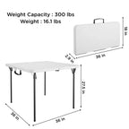 Mesa de juego cuadrada plegable por la mitad COSCO 36 con asa, blanca