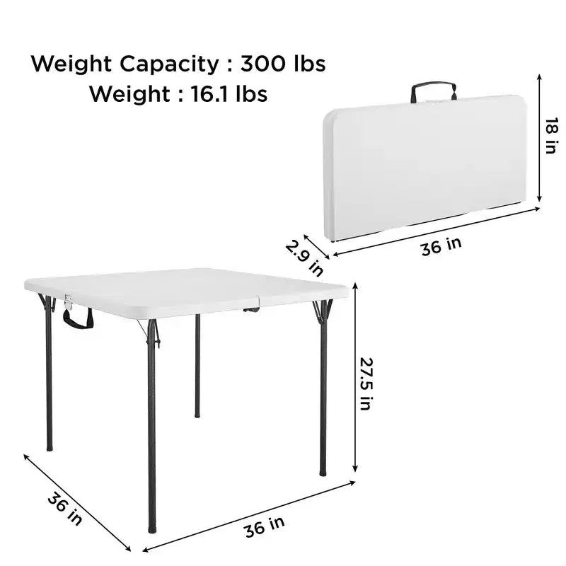 Mesa de juego cuadrada plegable por la mitad COSCO 36 con asa, blanca