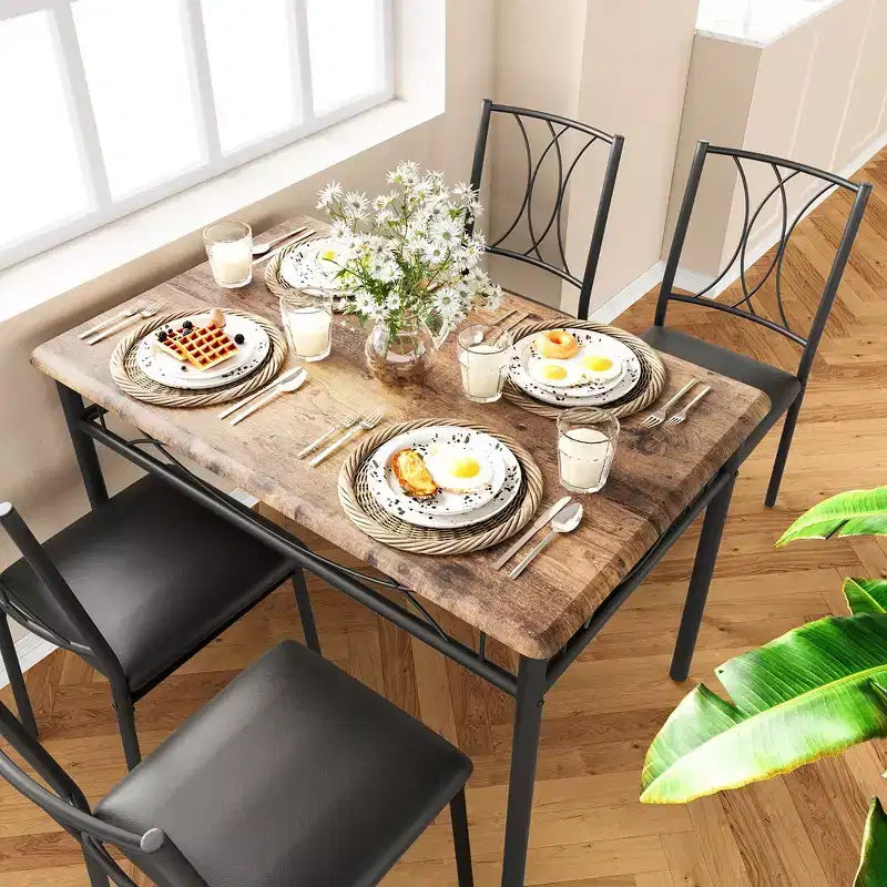 Juego de mesa de comedor Garvee, juego de mesa de comedor de madera de 4 piezas con 4 sillas, juego de mesa rectangular de cocina para espacios pequeños, apartamentos, marrón retro