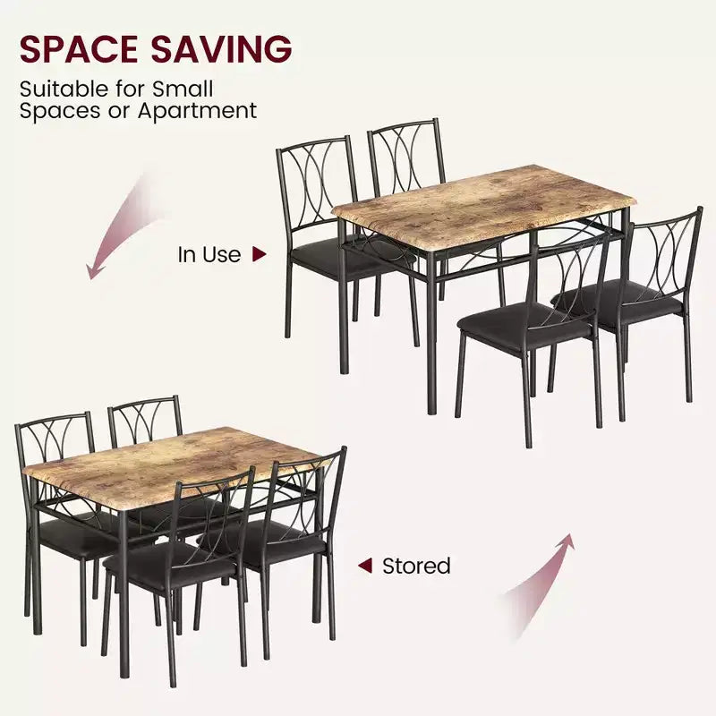 Juego de mesa de comedor Garvee, juego de mesa de comedor de madera de 4 piezas con 4 sillas, juego de mesa rectangular de cocina para espacios pequeños, apartamentos, marrón retro
