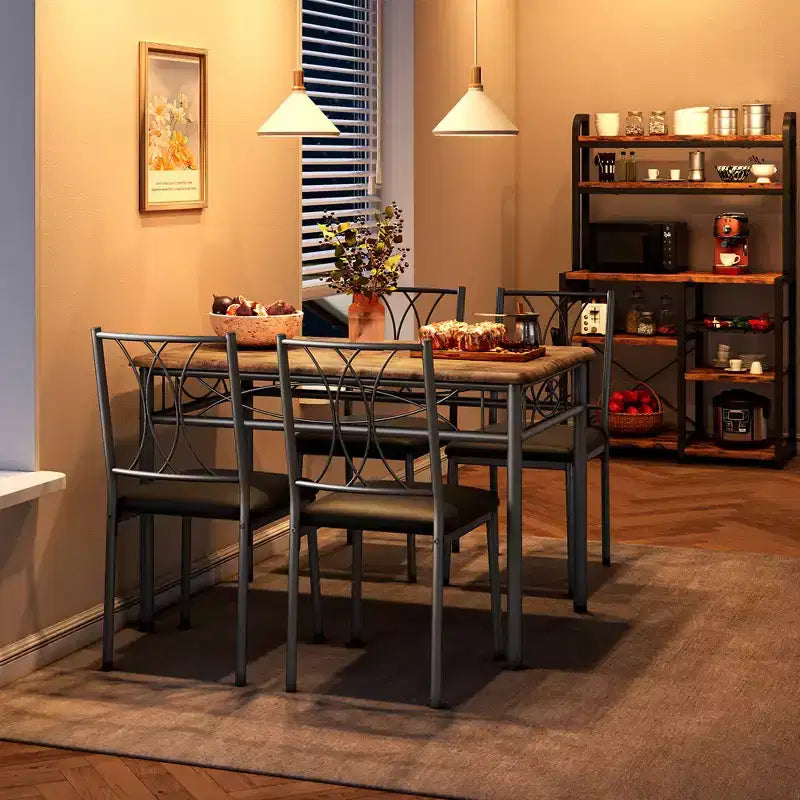 Juego de mesa de comedor Garvee, juego de mesa de comedor de madera de 4 piezas con 4 sillas, juego de mesa rectangular de cocina para espacios pequeños, apartamentos, marrón retro