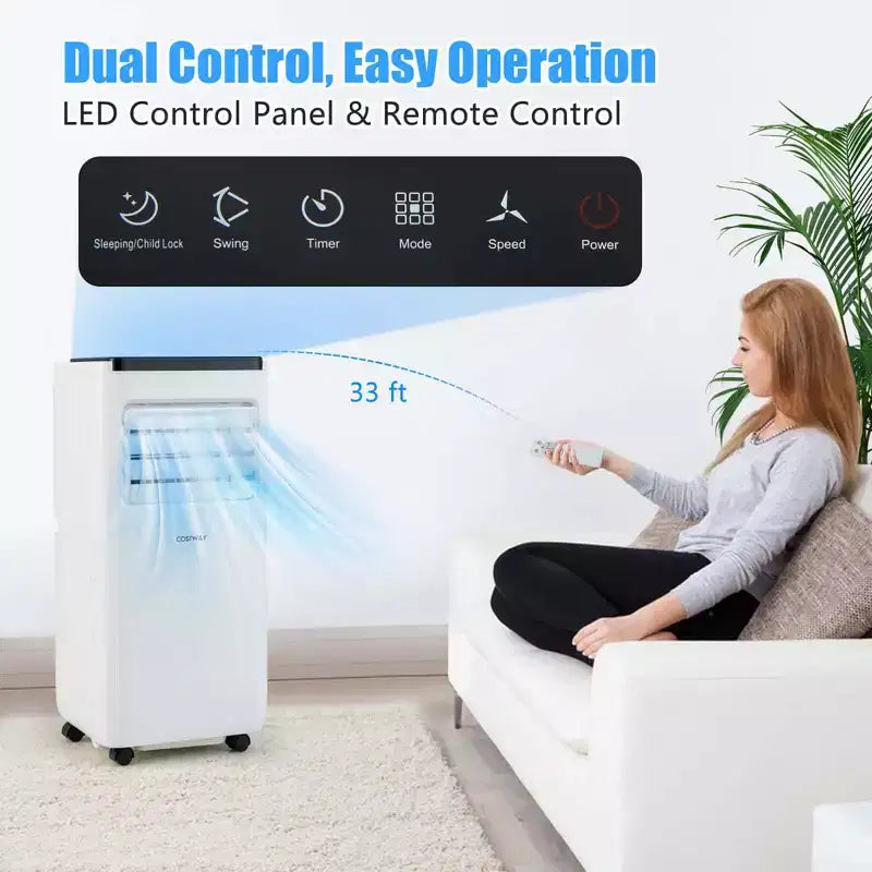 Costway 6500 BTU(10000 BTU ASHRAE) Portable Air Conditioner Cools up to 350 Sq.Ft with Fan & Dehumidifier