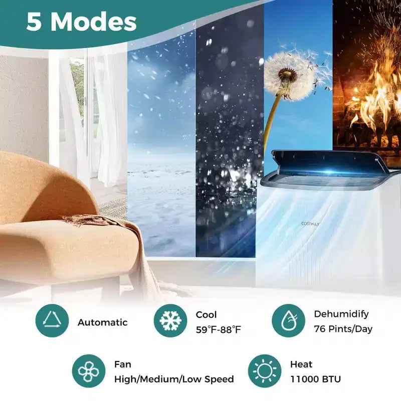 Costway 9200 BTU(14000 BTU ASHRAE) Portable Air Conditioner with Heat Smart WiFi Enabled Home AC Unit