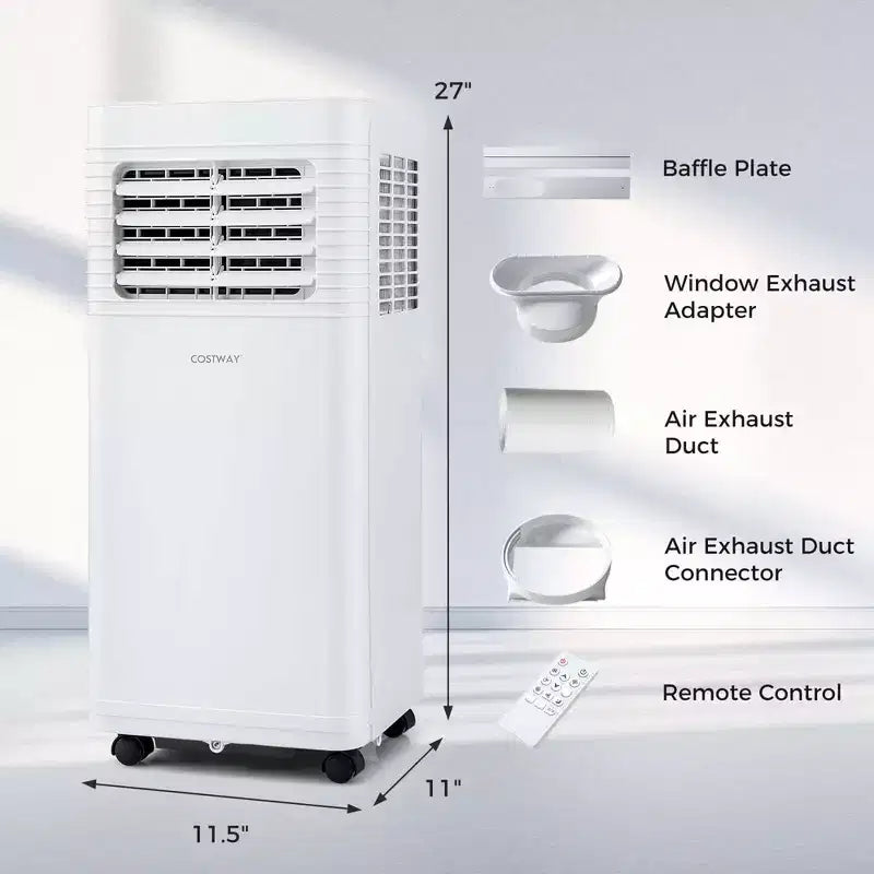 Costway Portable Air Conditioner 9000 BTU 3 in 1 AC Unit with Fan Dehumidifier Sleep Mode 6250 BTU(9000BTU ASHRAE)