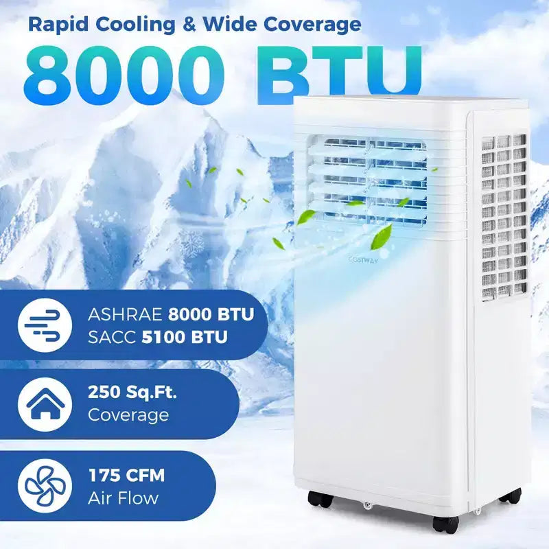 Costway Portable Air Conditioner 9000 BTU 3 in 1 AC Unit with Fan Dehumidifier Sleep Mode 6250 BTU(9000BTU ASHRAE)