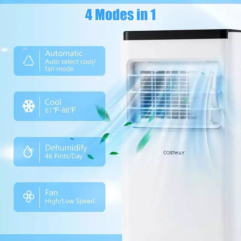 Costway 8000 BTU Portable Air Conditioner Cools up to 250 Sq.Ft with Fan & Dehumidifier 5000 BTU(8000BTU ASHRAE)