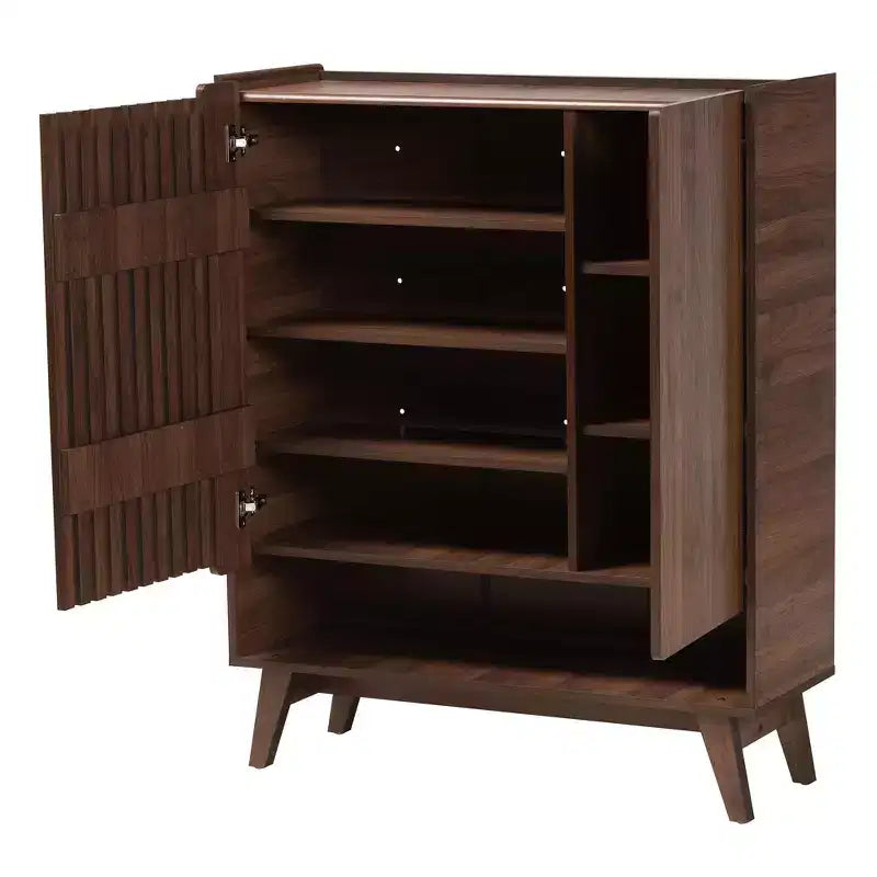 Baxton Studio Paricia Zapatero de madera con acabado nogal marrón de mediados de siglo