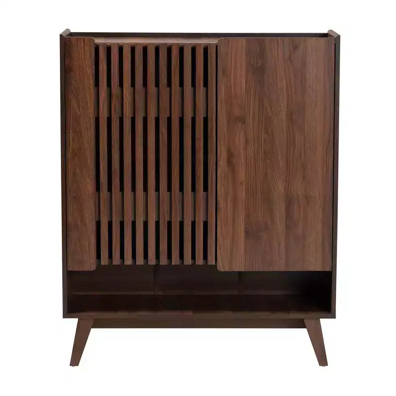 Baxton Studio Paricia Zapatero de madera con acabado nogal marrón de mediados de siglo