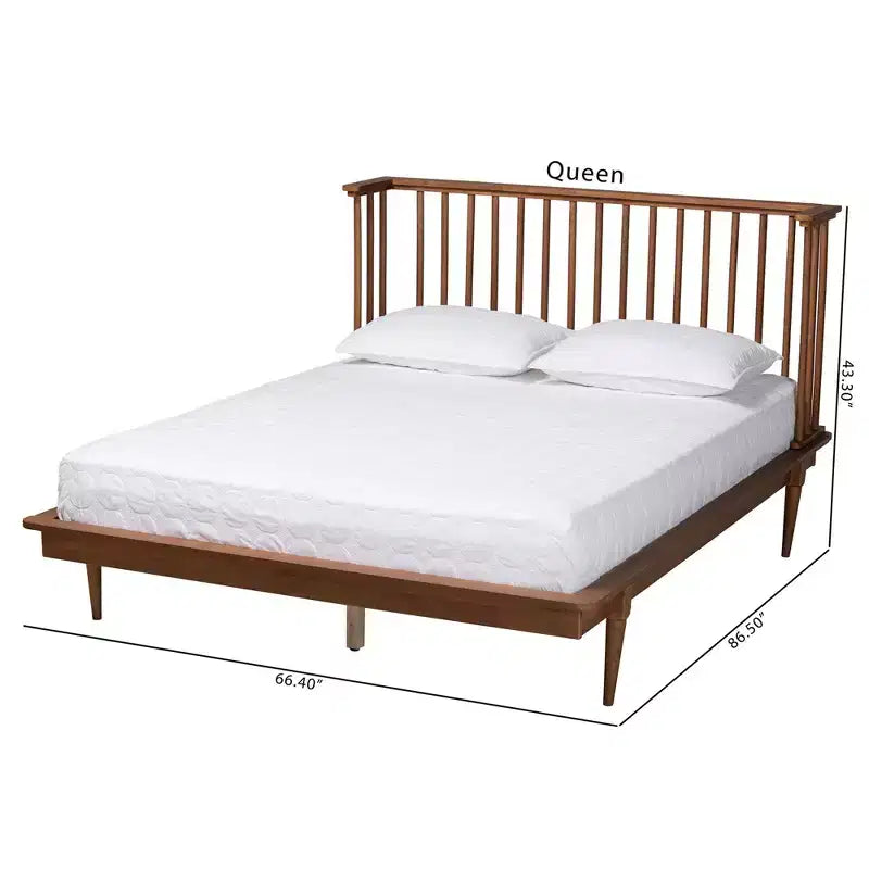 Cama tipo plataforma de madera con acabado en nogal fresno estilo moderno de mediados de siglo Flint de Baxton Studio
