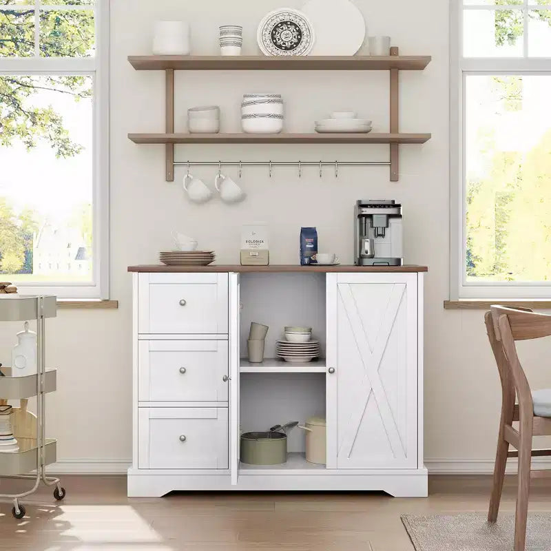 Mueble de buffet Garvee con almacenamiento, mueble de barra de café con 3 cajones, aparador para cocina, comedor, sala de estar, blanco