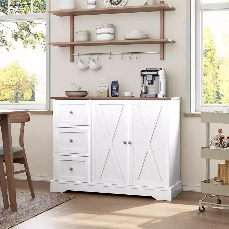 Mueble de buffet Garvee con almacenamiento, mueble de barra de café con 3 cajones, aparador para cocina, comedor, sala de estar, blanco
