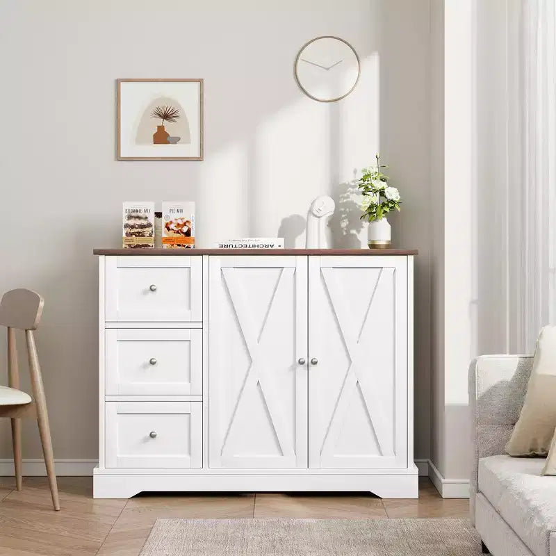 Mueble de buffet Garvee con almacenamiento, mueble de barra de café con 3 cajones, aparador para cocina, comedor, sala de estar, blanco