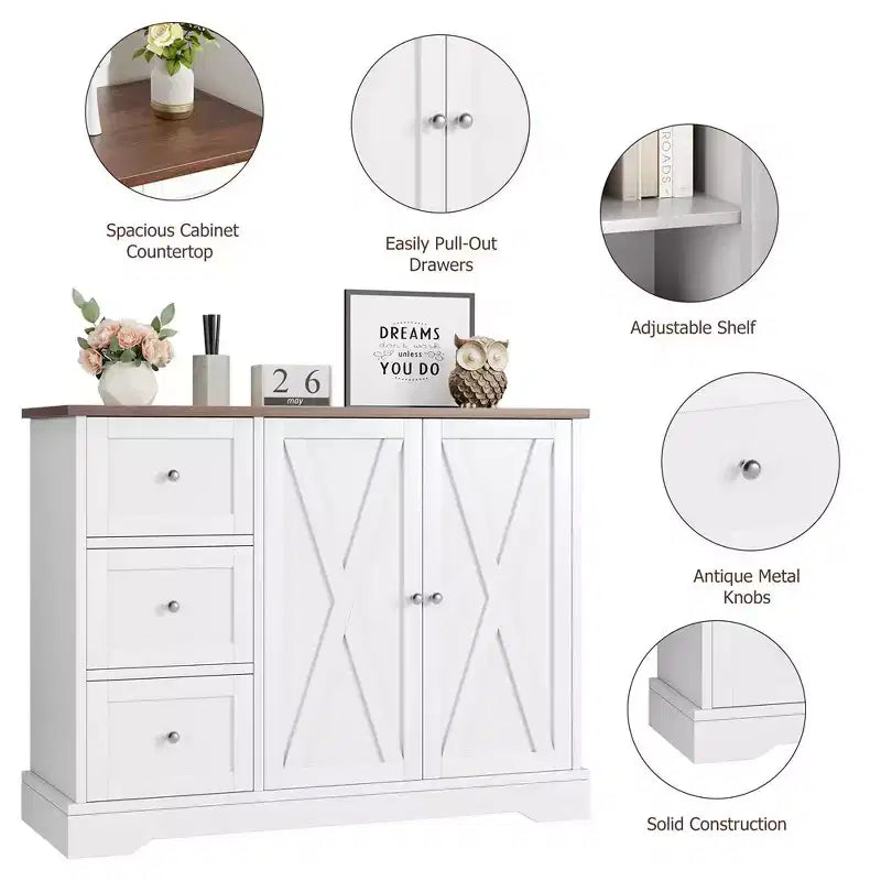 Mueble de buffet Garvee con almacenamiento, mueble de barra de café con 3 cajones, aparador para cocina, comedor, sala de estar, blanco