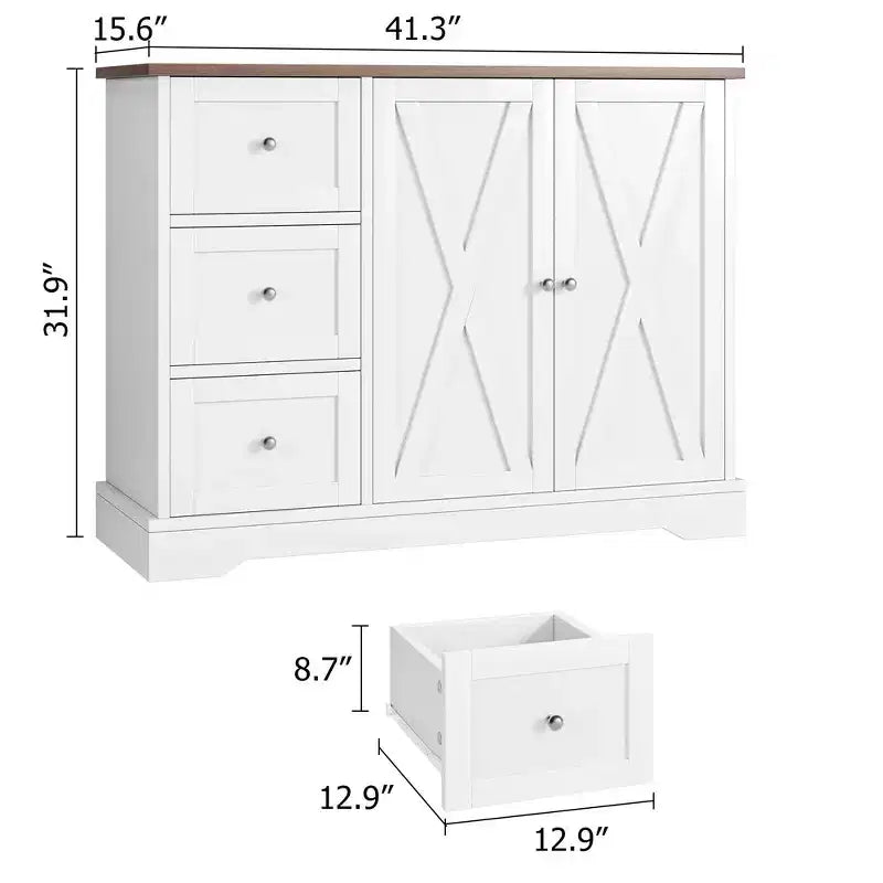 Mueble de buffet Garvee con almacenamiento, mueble de barra de café con 3 cajones, aparador para cocina, comedor, sala de estar, blanco