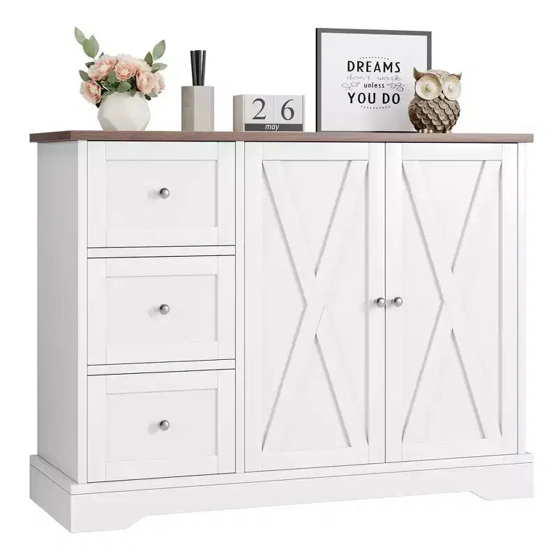 Mueble de buffet Garvee con almacenamiento, mueble de barra de café con 3 cajones, aparador para cocina, comedor, sala de estar, blanco