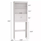 Gabinete de almacenamiento de 70 pulgadas sobre el inodoro, estante de almacenamiento de 2 niveles que ahorra espacio en el baño, organizador de baño con estantes abiertos y puerta doble