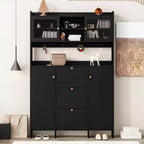 Entryway Shoe Cabinet with Flip Drawers, Contemporary Shoe Cabinet with Open Storage Platform, Tempered Glass Hall Tree For Hallway Entryway