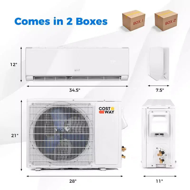 Costway 12000 BTU Wifi Enabled Mini Split Air Conditioner & Heater with Heat Pump Black/White
