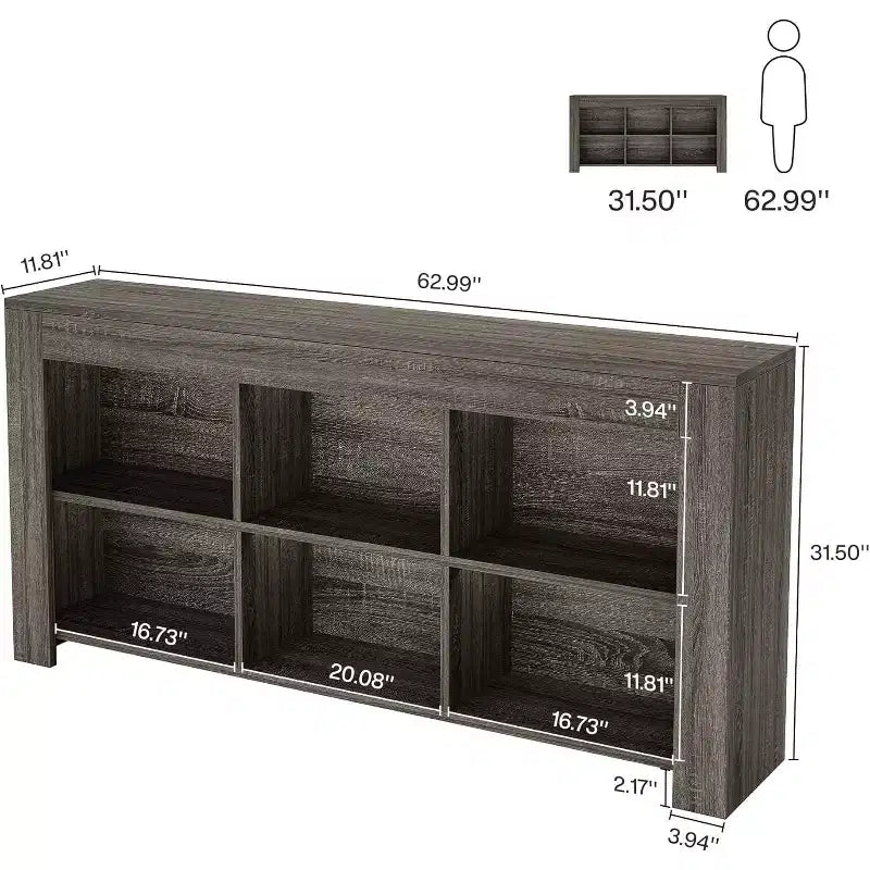 Mesa de centro de madera Lantine de 62,99 pulgadas con 6 cubos de almacenamiento