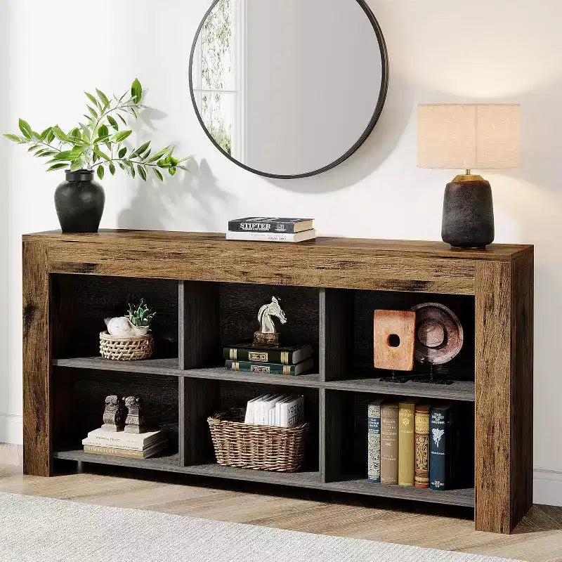 Mesa de centro de madera Lantine de 62,99 pulgadas con 6 cubos de almacenamiento