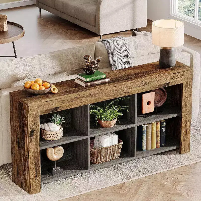 Mesa de centro de madera Lantine de 62,99 pulgadas con 6 cubos de almacenamiento