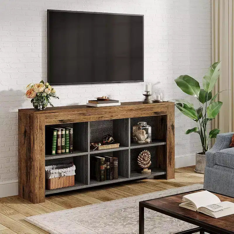 Mesa de centro de madera Lantine de 62,99 pulgadas con 6 cubos de almacenamiento