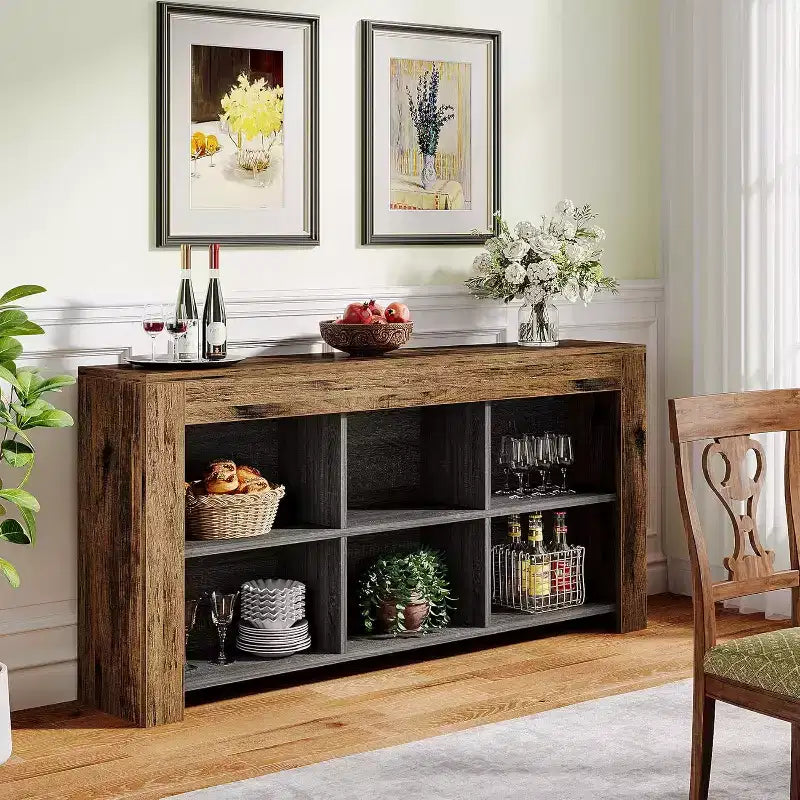 Mesa de centro de madera Lantine de 62,99 pulgadas con 6 cubos de almacenamiento