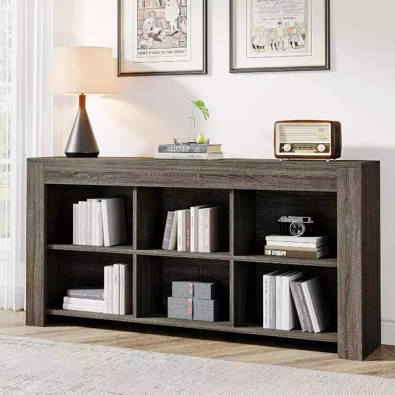Mesa de centro de madera Lantine de 62,99 pulgadas con 6 cubos de almacenamiento