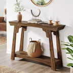 Mesa consola estrecha de madera de 2 niveles Lantine