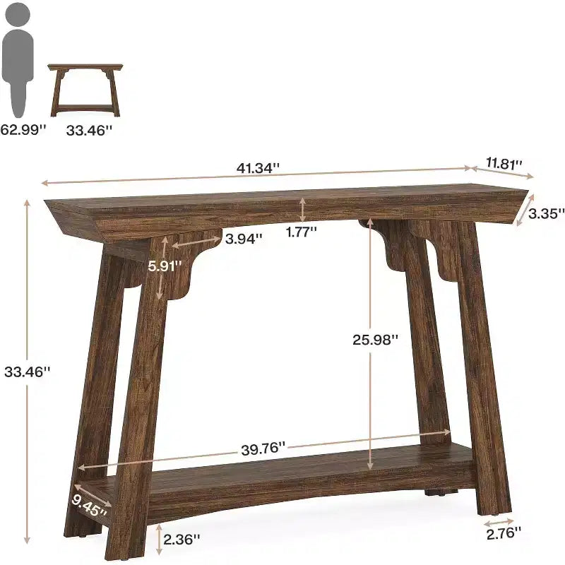 Mesa consola estrecha de madera de 2 niveles Lantine