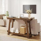 Mesa consola estrecha de madera de 2 niveles Lantine