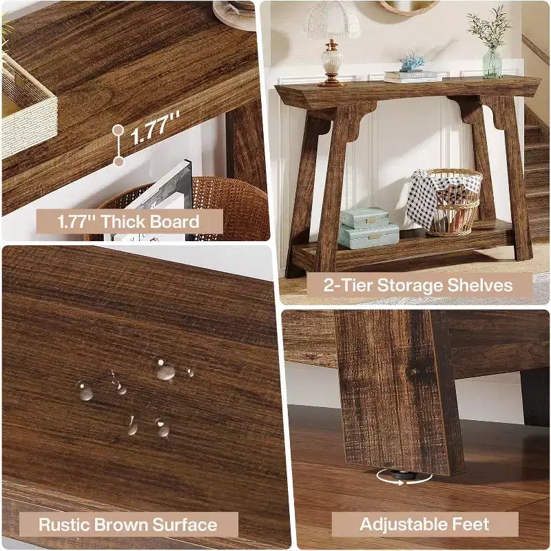 Mesa consola estrecha de madera de 2 niveles Lantine